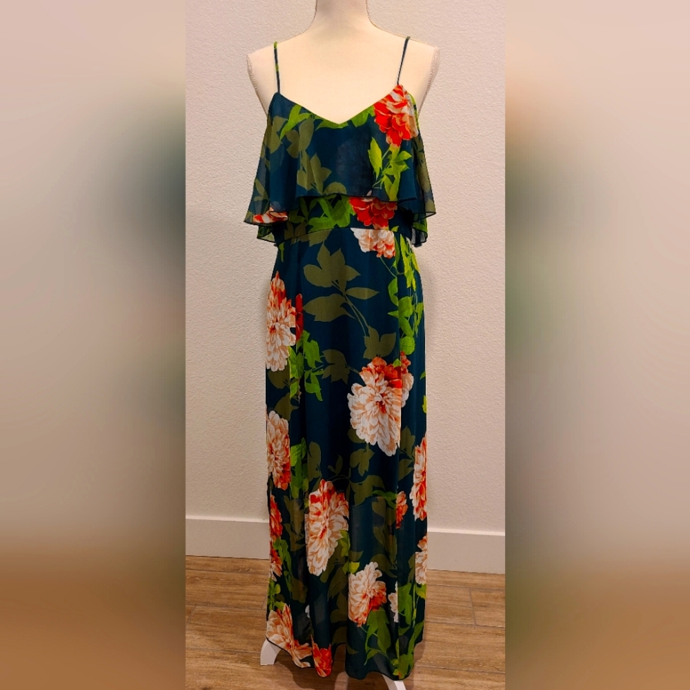 Off shoulder floral maxi dress with side slits